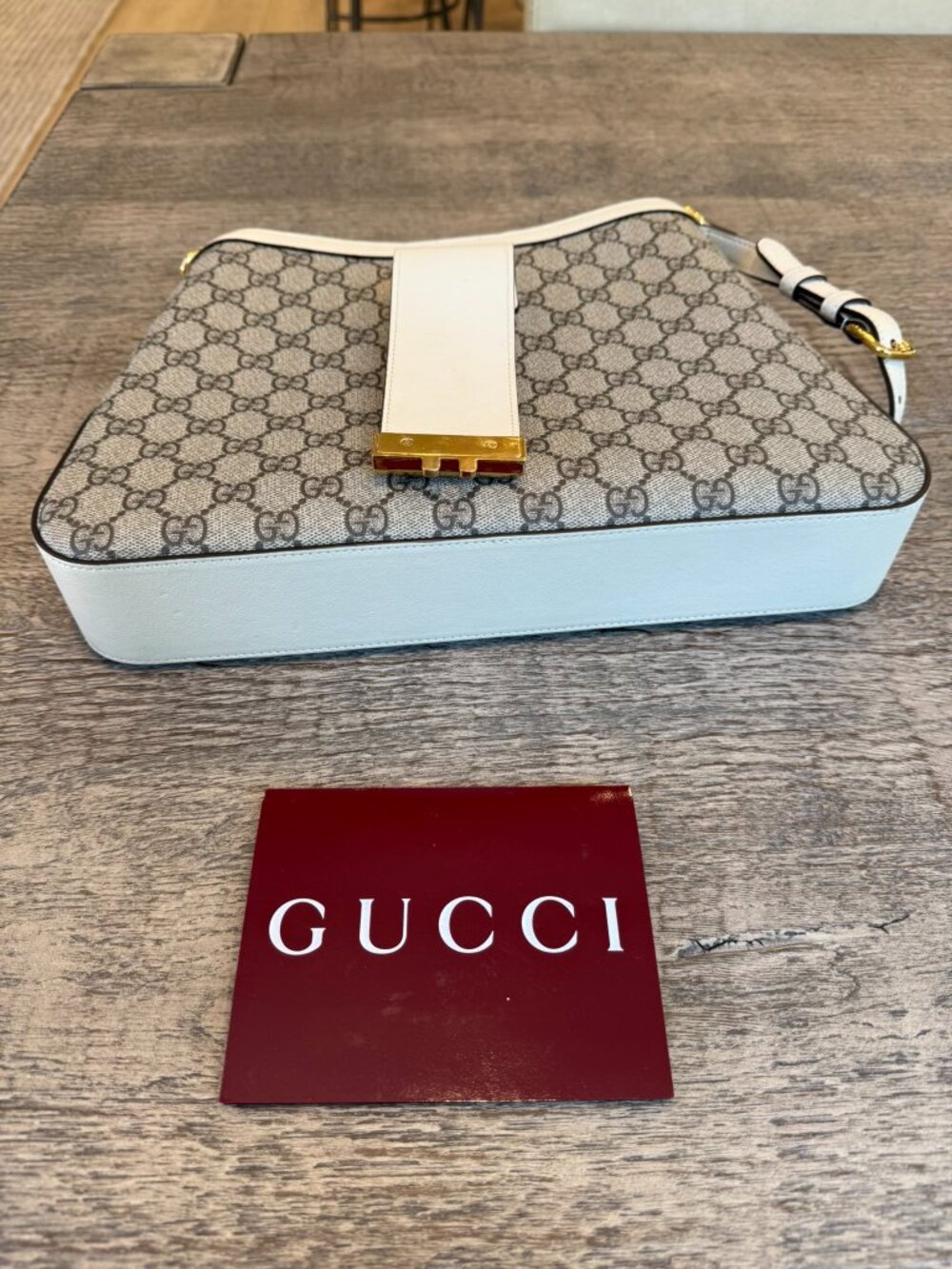 Gucci Padlock Monogram GG Supreme Leather Shoulder Bag Beige Ebony - Picture 7 of 9
